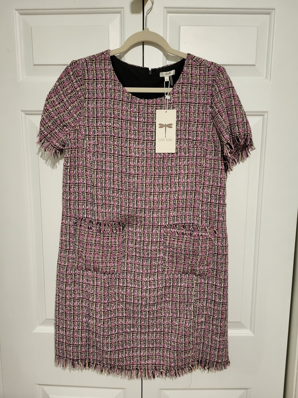 Tyler Boe Purple Tweed Fringe Mini Shift Dress